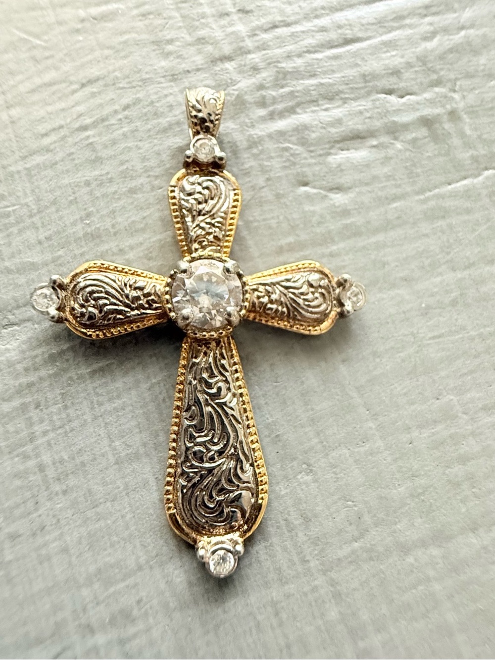 BGE Two-Tone Gold 925 Sterling Silver Filigree Cross Pendant for a Necklace